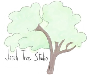 logo for Jarah Tree Studios. it is a drawing of a green tree with a brown trunk and a few branches. It says “Jarah Tree Studio” in handwriting